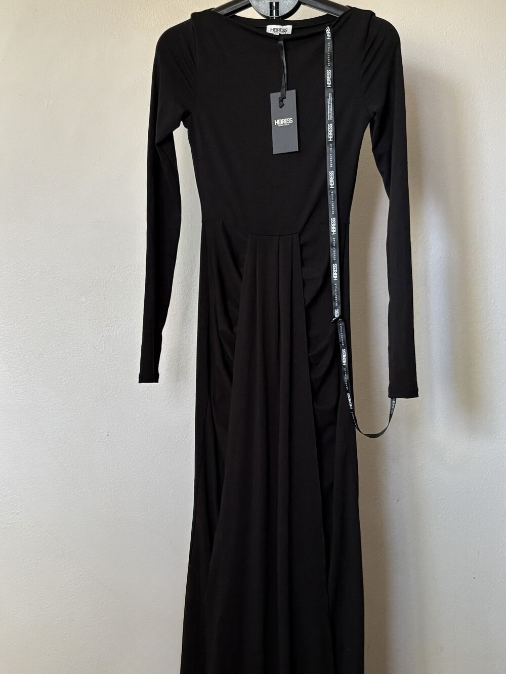 Heiress Beverley Hills Beautiful Black Long-Sleeve Draped Maxi Dress
